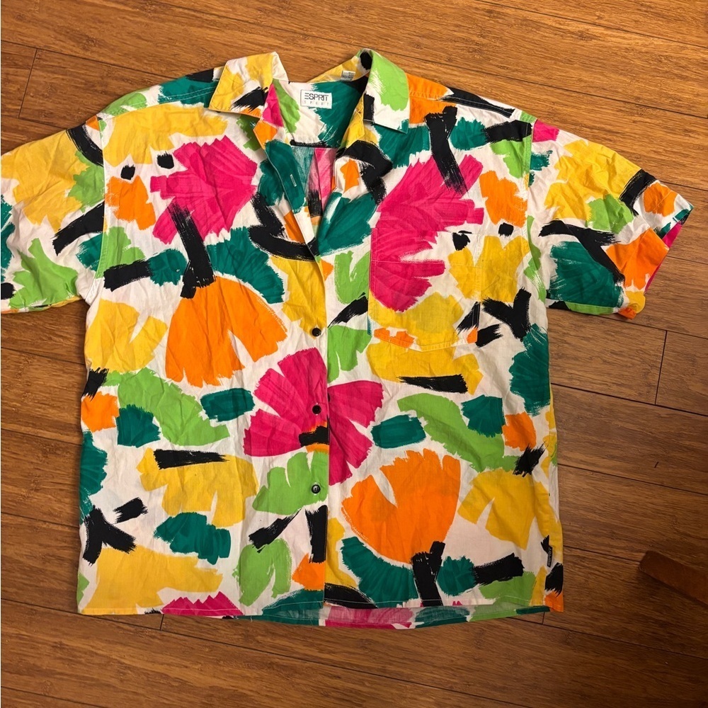 Vintage y2k bright Abstract 1980’s Esprit button short sleeve Shirt medium